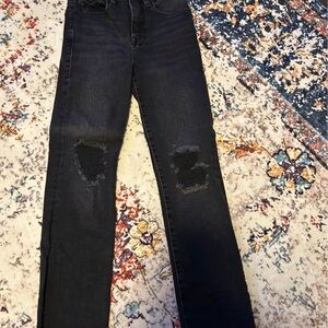 Good American Black Distressed Straight Leg Jeans